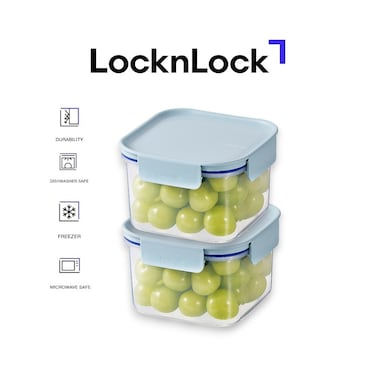 LocknLock Classic Plus Square Food Container 860ml (PACK of 2) &ndash; Mint, Airtight Leakproof, BPA-Free, Microwave &amp; Freezer Safe