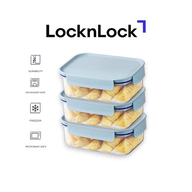 LocknLock Classic Plus Rectangle Food Container 420ml (PACK of 3) &ndash; Mint, Airtight Leakproof, BPA-Free, Microwave &amp; Freezer Safe