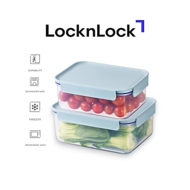 LocknLock Classic Plus Rectangle Food Container Set (2.75L+1.65L) &ndash; Mint, Airtight Leakproof, BPA-Free, Microwave &amp; Freezer Safe