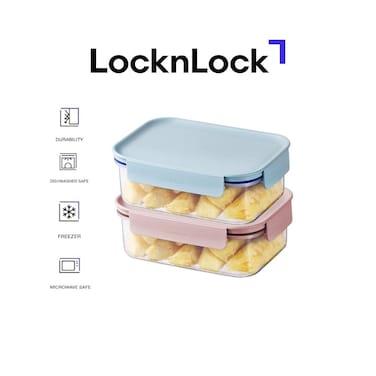 LocknLock Classic Plus Rectangle Food Container 420ml (PACK of 2) &ndash; Airtight Leakproof, BPA-Free, Microwave &amp; Freezer Safe