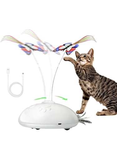HYH Automatic Cat Toy Butterfly, Interactive Cat Toy, 3 in 1 Moving Cat Toys with Butterfly, Feather, LED Light, Toy for Indoor Cats Kittens Kitty Teaser Wand
