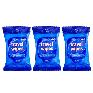 Big D Original Travel Wipes 20's (Pack of 3) - Antibacterial, Re-Sealable &amp; Convenient On-the-Go Clean-Up