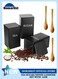 3 Pack Coffee Tea Sugar Container Set Black Iron Square Kitchen Canister Set with 3 Bamboo Spoon and Name Marker Sugar Organizer 3PCS Kitchen Storage Jars, Tea Storage Box, Coffee Storage Jars