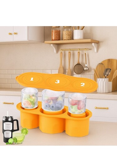 Ice Cube Tray For Cup Silicone Ice Cube Maker With Lid For 30-40Oz Tumbler For Chilling Whiskey Cocktails Drinks Coffee Easy Fill And Release Ice Maker BPA Free