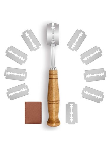 NALACAL Bread Lame Slashing Cutter, Bread Bakers Lame Slashing Tool, Handcrafted Bread Scoring Knife Lame with 10 Replaceable Blades and 1 Leather Protective Cover, Pizza Sourdough Bread Dough Knife