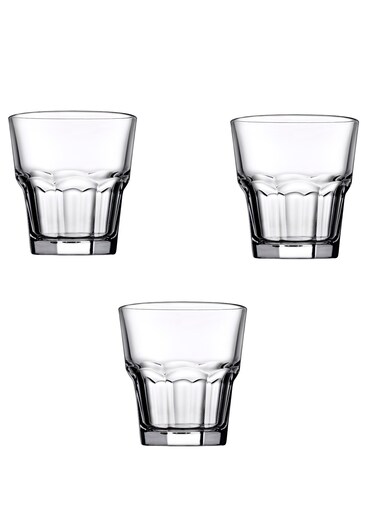 3 Pieces Casablanca Whisky Glass Set 245 Ml, 89 Mm Height, 84 Mm Diameter, Fully Tempered Clear