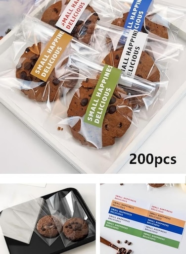 Bags Transparent Cookie Biscuit Bags Baking Bags Candy Dessert Bags with 200 Sealing Labels Stickers