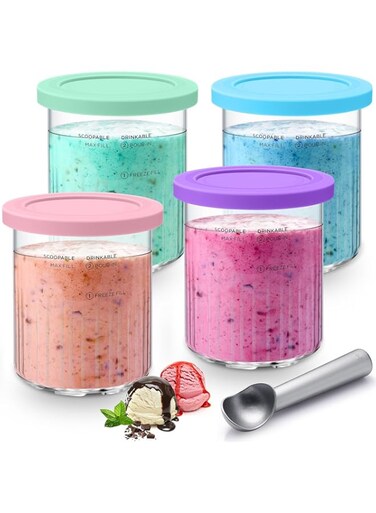 NALACAL Replacement for Ninja Creami Pints and Lids - 4 Pack NC501, Compatible with Ninja NC501 NC500 Series Creami Deluxe ice Cream Makers (PURPLE)