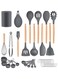 ICVKRJ 33 Pcs Silicone Cooking Utensils Kitchen Utensil Set - 446&deg;F Heat Resistant,Turner Tongs, Spatula, Spoon, Brush, Whisk, Wooden Handle Gray Kitchen Gadgets with Holder for Nonstick Cookware