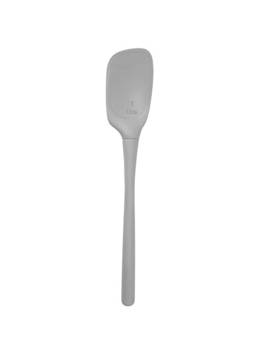Tovolo Flex-Core All Silicone Deep Spoon with Angled Head &amp; Measuring Marking Perfect for Cooking &amp; Baking, Heat-Resistant &amp; BPA-Free, Dishwasher-Safe, Oyster Gray