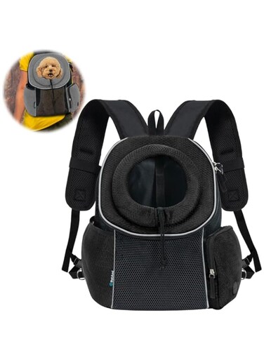 Azonee Dog Front Carrier Backpack, Extra Ventilated Adjustable Pet Chest Carrier for Hiking, Camping, Travel, Small Dogs &amp; Cats, Up to 14 lbs, Black, Large Size
