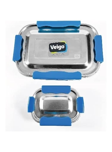 Veigo Rise &amp; Shine Jumbo Stainless Steel Lunch Box with Small Veg Box (Blue)