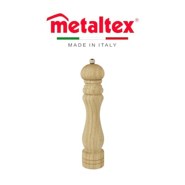 Metaltex Salt &amp; Pepper Spice Mill &ndash; 26cm Ceramic Grinder &ndash; Rubberwood Body with Chromed Metal Accents &ndash; Durable Kitchen Grinder