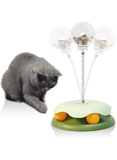Azonee Cat Ball Toy with Treat Ball, Cat Treat Dispenser Toy with Roller Track Ball Leakage Design Cat Food Toy with Automatic Slow Feeder Ball Promotes healthy eating habits and provide entertainment