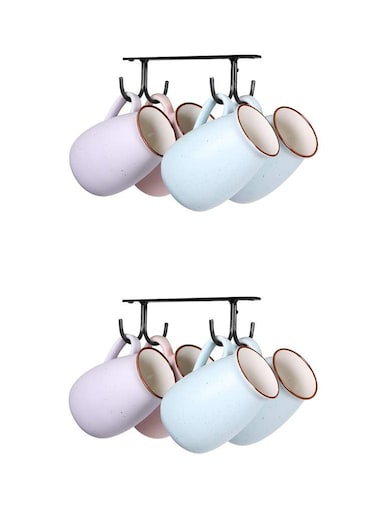 Mug Rack Under CabinetCoffee Cup Holder8 Mugs Hooks Under Shelf Display Hanging Cups Drying Hook for Bar Kitchen UtensilsBlack