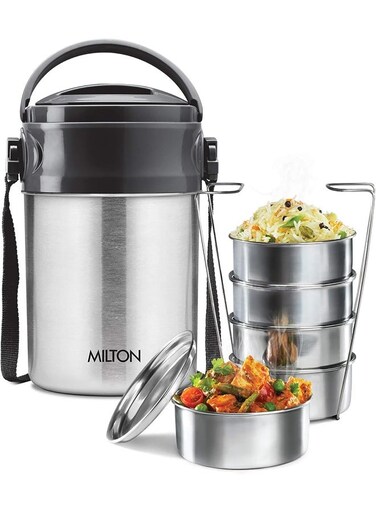Lunch Box 1.8 Litre &acirc;&euro;&ldquo; 5 Tier Insulated Stainless Steel Tiffin Box (360 ml Each), Leak-Resistant Design, Ideal for Office, Travel &amp; Daily Use &acirc;&euro;&ldquo; Silver