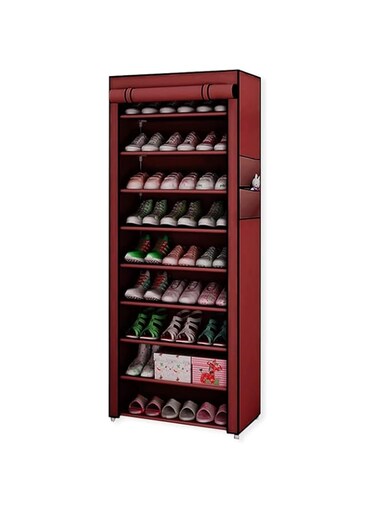 Sulfar Shoe Rack Organizer Storage with Dustproof Cover - 10-Tier Free Standing Shoe Racks Cabinet for Closets,Shoe Stand,Shoe Shelf Storage (Wine Red)