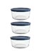 Anchor Hocking Glass Food Storage 3PSC ROUND W/NAVY SNUGFIT LIDS
