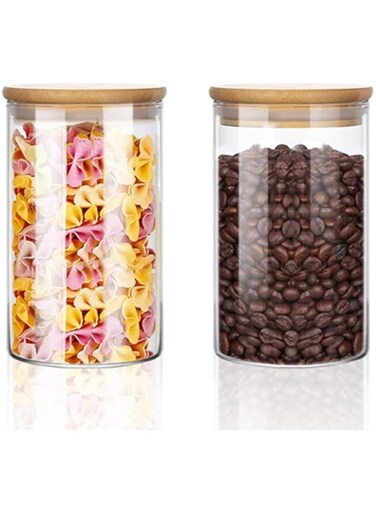 Glass Jars for Food Storage, Airtight Glass Food Canisters for Home and Kitchen, BPA Free Containers with Bamboo Lids for Candy, Rice, Coffee, Tea, Cookie, Sugar, Flour, Pasta, Nuts, 2 Pack 34oz