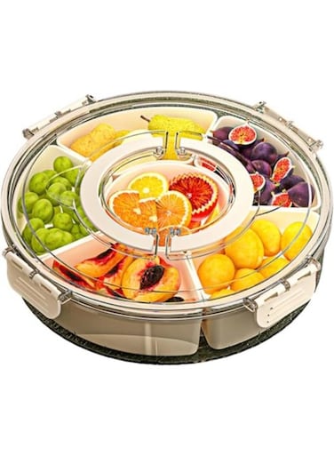Divided Serving Tray with Lid and Handle, Fruit Containers for Fridge, Snack Box Container, Divided Storage Box for Platters, for Serving Food Outdoor Party, Snack Cracker and Spice Organizer