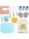 THE WHITE SHOP 14 Pieces Wooden Kitchen Knife Set with Gloves Cutting Board Fruit Vegetable Crinkle Cutters Serrated Edges Plastic Toddler Knifes for Real Cooking Kid Safe Knives(Blue)