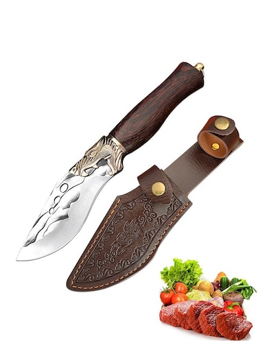 Kitchen Chef Knives 22.5cm,Hammered Viking Knife, Hand-Forged Butcher Knife Boning Knife/Camping Knife with Sheath, Kitchen Chef Knives, High Carbon Steel, Suitable for Home, Outdoor, Camping