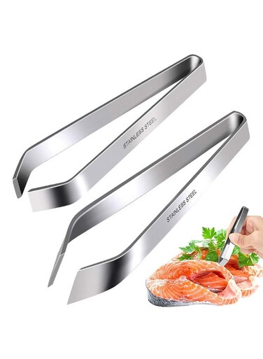 Bone Tweezers, Professional Stainless Steel Flat and Slant Pliers Set for Kitchen Salmon Trout ,2pcs