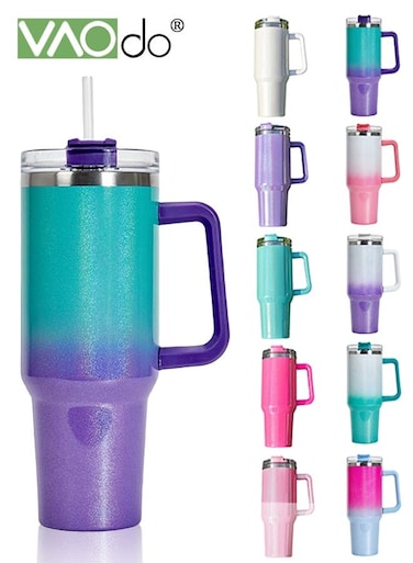 1100ML Stainless Steel Tumbler with Handle Straw Lid, Reusable Insulated Water Bottle, Ice and Heat Maintenance Gift for Birthday Festival Women Girl