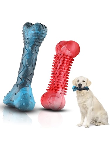 Dog Chew Toys 2 Pack, Dog Toys for Aggressive Chewers Large Breed, Teeth Cleaning, Tough Dog Toys with Natural Rubber for Small Medium Large Dog
