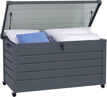 Egardenkart, Outdoor Storage Box - 400L, Metal   Movable Garden Storage Box with Wheels, Hydraulic Rod for Lid   Lockable, Heavy Duty Storage Box Outdoor for Patio, Garden, Balcony Storage (Dark Grey)