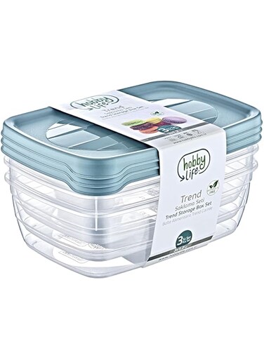 Hobby Life 1.2 Litre 3-Piece Plastic Trend Rectangular Storage/Food Saver Box Set, Transparent
