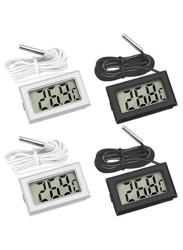 4x Digital LCD Thermometer Temperature Monitor with External Probe for Fridge Freezer Refrigerator Aquarium (2x Black 2x White)