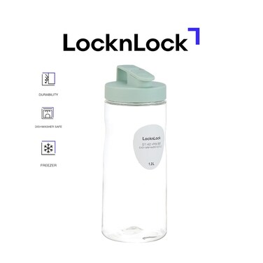 LocknLock 1.2L Easy Grip Water Bottle - Mint, Transparent with Detachable Lid for Fridge and Tabletop Use