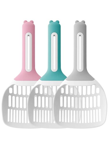 Cxqbsmy Cat Litter Scoop, Portable PP Material Mesh Deep Scooper with Long Handle, 13 x 4.5 CM, Thickened Large Aperture Non-stick Cat Litter Scoop for Cat Dog Rabbits (Pink)