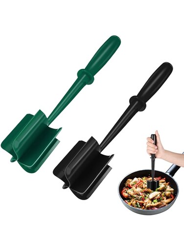 Paporich Meat Chopper, Heat Resistant Hamburger Meat Chopper, Ground Beef Smasher with 5 Curved Blades, Non Stick Meat Masher, Mix and Chop Kitchen Tool(Pack of 2, Black+Green)