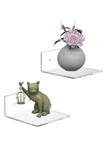 Sezanrpt 15 cm Acrylic Small Wall Shelves, Clear Floating Shelf for Wall Mounting, Acrylic Display Ledges for Funko Pop Figures, Home Decor, Living Room, Playroom, Plants, Pack of 2