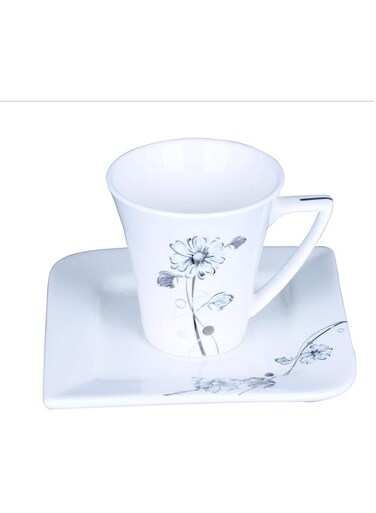 Royalford 12PCS Bone China Square Cup &amp; Saucer Set &ndash; Ideal for Daily Use &ndash; Non-Toxic, Ecologically Tasteless, Smooth Surface, Translucent, Comfortable Grip and Lightweight