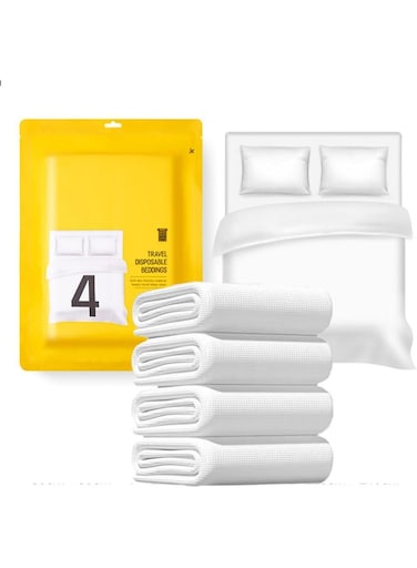 TOUR 4PCS Disposable Travel Bed Sheets Quilt Cover and Pillowcase, Disposable Bedding Travel Bedding Disposable Sheets for Business Travel Hotel Essentials