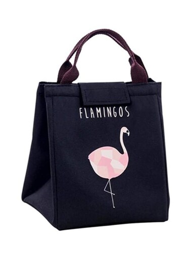 Flamingo Printed Portable Lunch Bag black One Sizecm