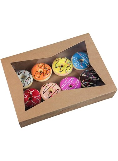 ONE MORE [15-Pack] 14 x10 x 3inch Brown Paperboard Lock Corner Window Bakery Cookie Boxes, Large Container with PVC Windows for Pie and Cookie Box