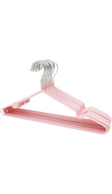 YANEK Metal Hangers For Shirt, Coat, Trousers   Strong, Anti Slip &amp; Space Saving   Rubber Coated, 40 CM (Pink)