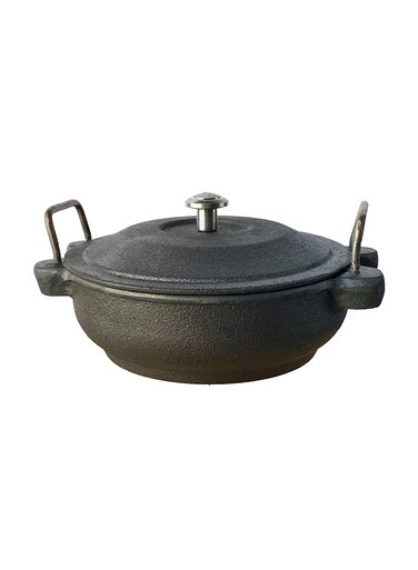 Pre-Seasoned Cast Iron Kadai With Lid Black 17cm