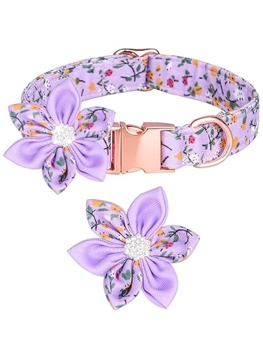 YHRY Girl Dog Collar Collar with Flower Removable Metal Buckle Adjustable,Cute Pet Collars for Boy Girl Puppy Small Medium Large Dogs (S, Purple)