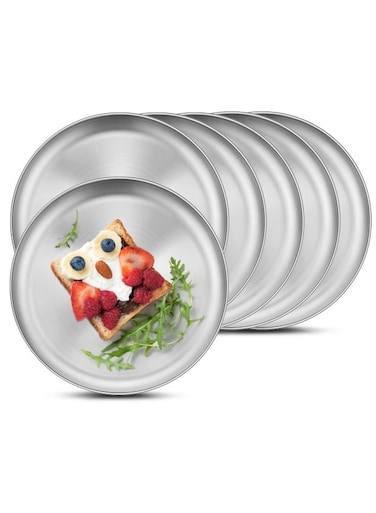 Metal Serving Tray Tray, 6 Piece 304 Stainless Steel Round Tray, Suitable for Kitchen Restaurant Picnic Camping Serve Salad Dessert Snacks Pizza, Dishwasher Safe 9 inches (Approx. 22.9 cm)