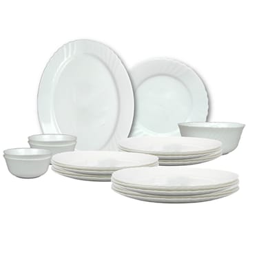 Melrich 26 Pcs Opal ware Dinner set 6 Dinner plate 6 Dessert Plate 6 Soup Plate 6 Bowl 1 Oval Plate 1 Serving Bowl Dishwasher Microwave Safe