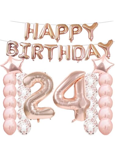 LZGQXF 24th Birthday Decorations Party Supplies,24th Birthday Balloons Rose Gold,Number 24 Mylar Balloon,Latex Balloon Decoration,Great Sweet 24th Birthday Gifts for Girls,Photo Props