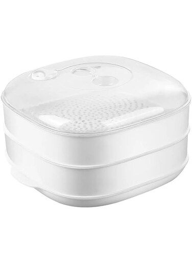 TOMVAES Microwave Steamer, Two-layer Food Steamer Veggie Cooker Vegetable Trays with Lid for Vegetables Rice Fish for Meal Prep Cooking Bun Dumplings