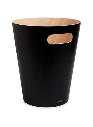 Umbra Woodrow 2 Gallon Modern Wooden Trash Can, Wastebasket, Garbage Can Or Recycling Bin For Home Or Office, Black/Natural