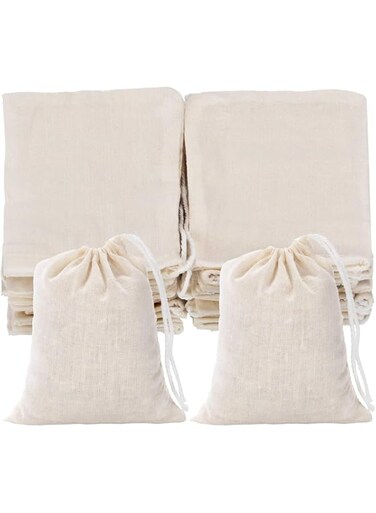 50 Pieces Cheesecloth Bags Tea Strainer Bags Reusable Coffee Tea Brew Herb Bags Cotton Muslin Drawstring Bags Mesh Filter Bags for Office Home Kitchen (3 x 4 Inch)