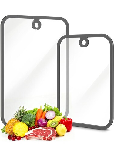 Glass Cutting Board for Kitchen Counter, WTXHOP 2 Size Tempered Glass Chopping Boards Set 8x12 and 11x15 Inches, Non-Slip Rubber Ring, Dishwasher Safe, Kitchen Decoration